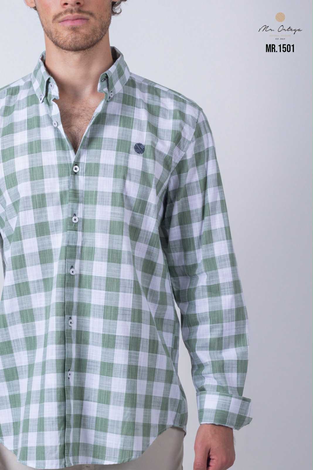 Camisa De Manga Larga A Cuadros Verdes MR-1501