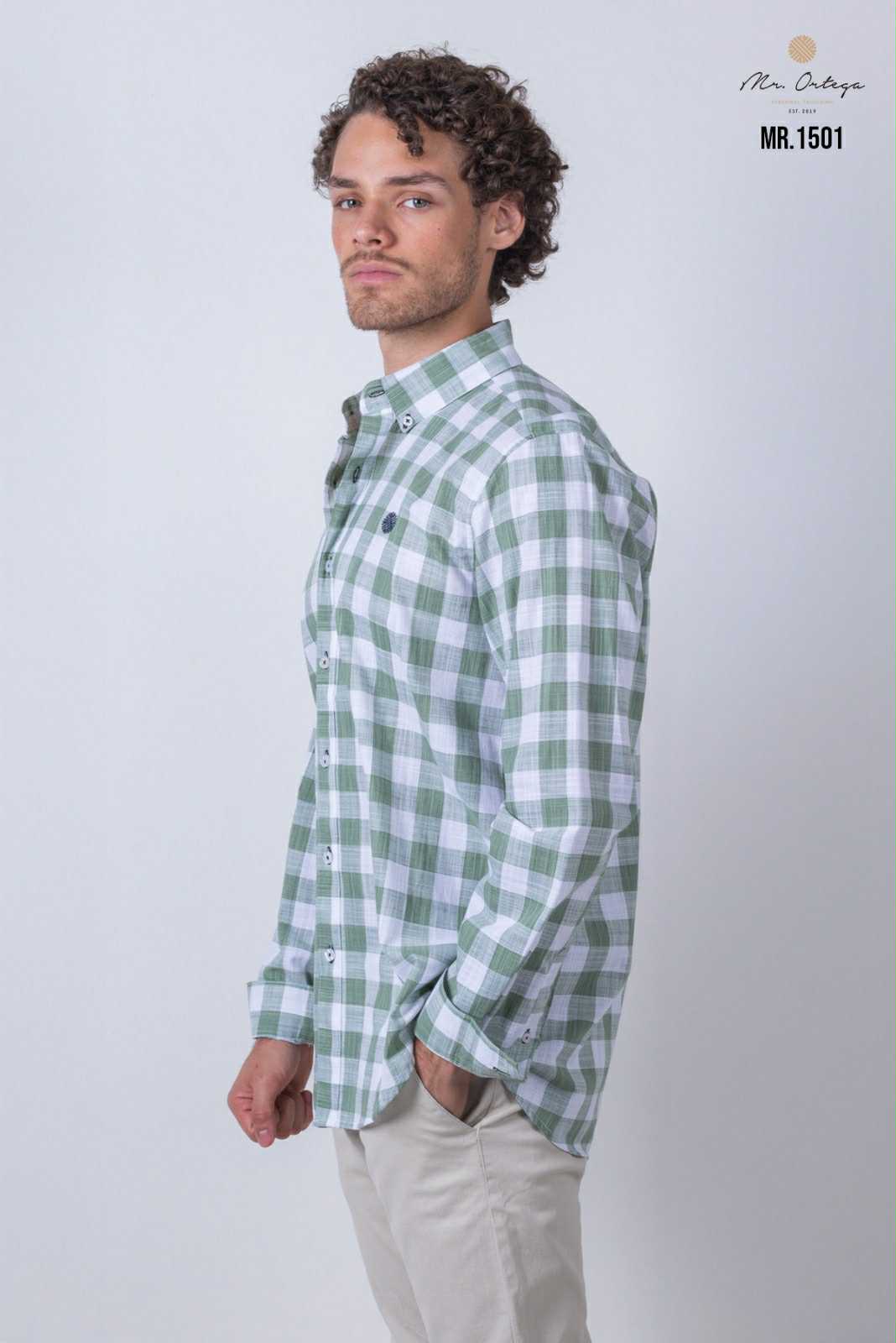 Camisa De Manga Larga A Cuadros Verdes MR-1501