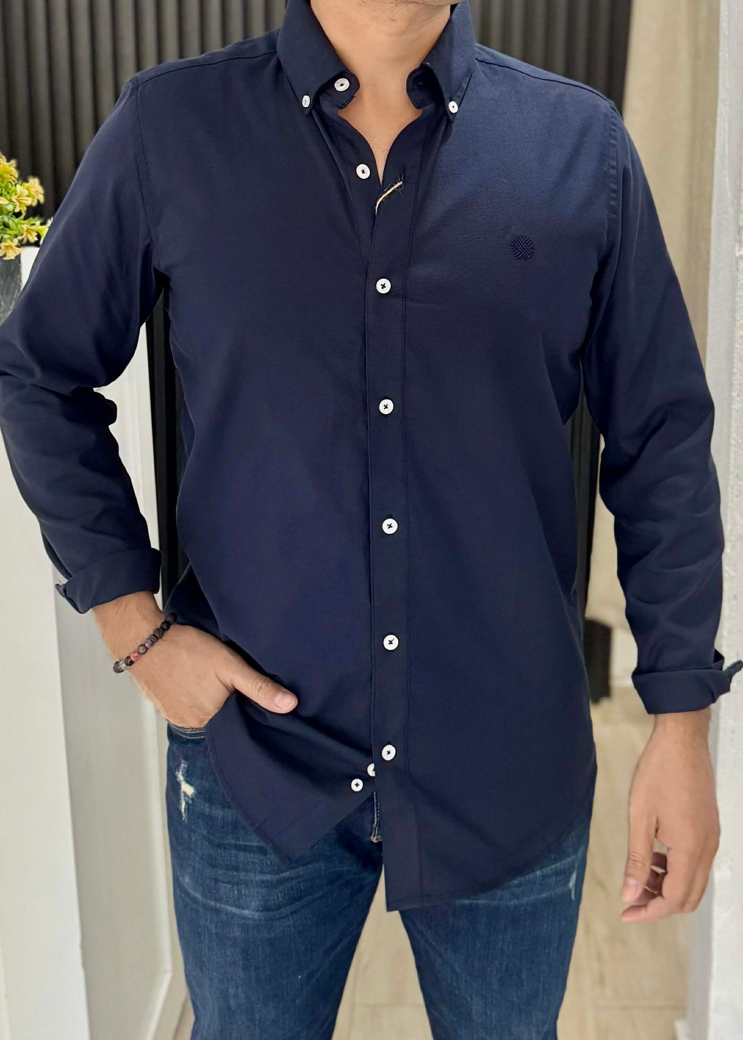 Camisa De Manga Larga Azul Marino MR-1537