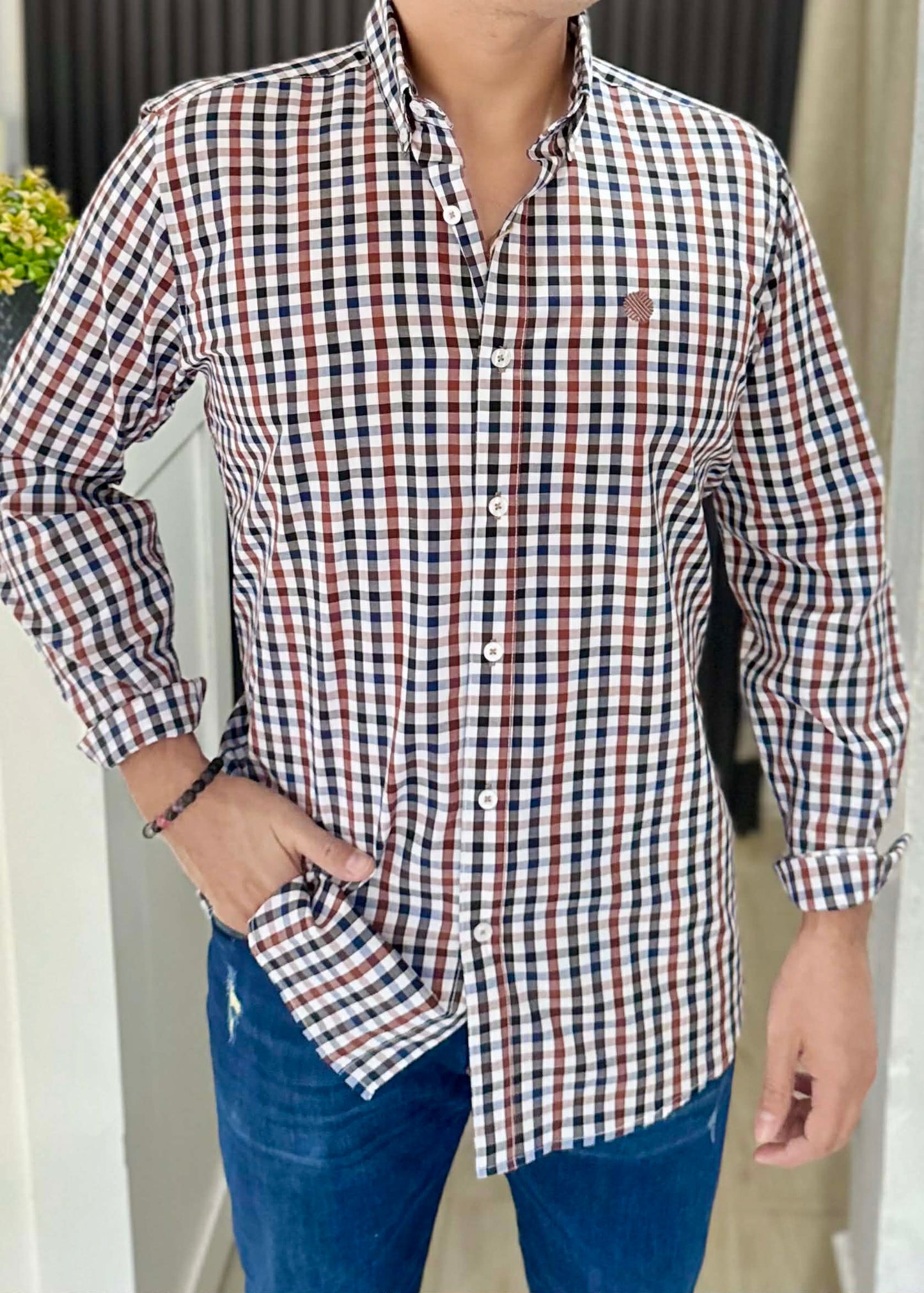 Camisa De Manga Larga A Cuadros Cafés MR-1484