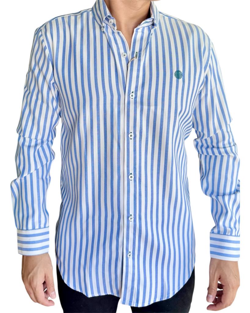 Camisa De Manga Larga A Rayas Azules MR-848