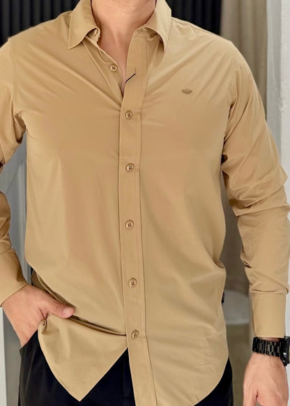 Camisa Manga Larga Beige para Hombre