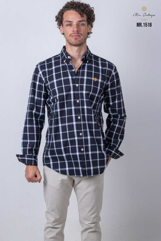 Camisa De Manga Larga A Cuadros Negros MR-1518