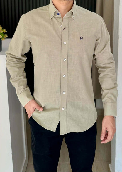 Camisa De Manga Larga LINO VERDE AGAVE Para Hombre | Fresca y elegante