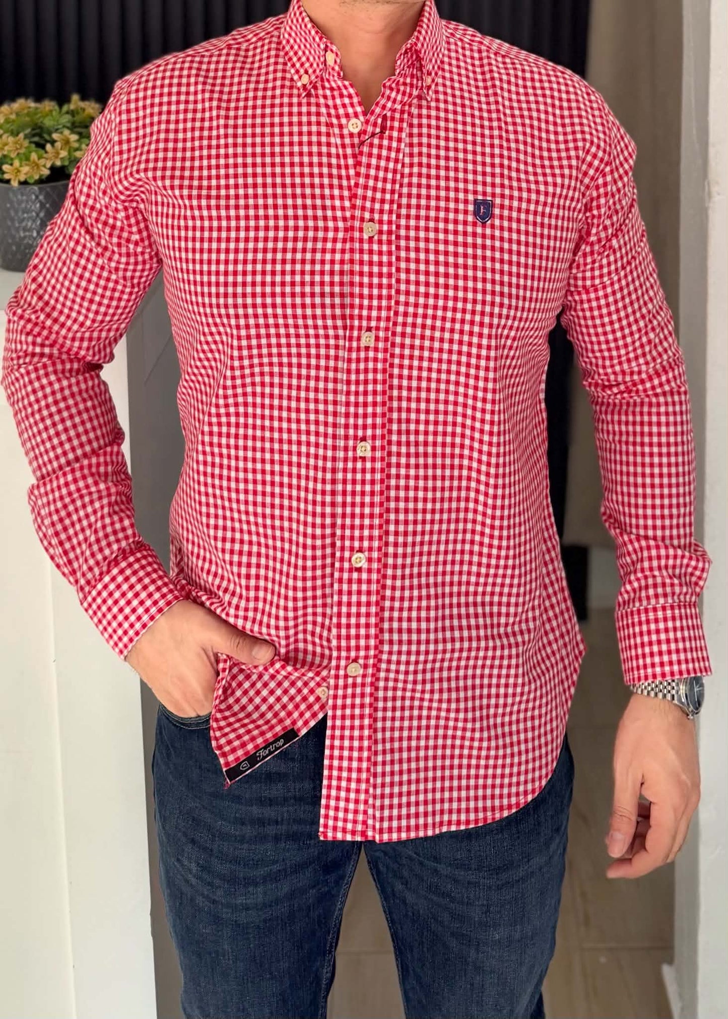 Camisa De Manga Larga ALGODÓN CUADROS ROJOS Para Hombre | Elegante y cómoda