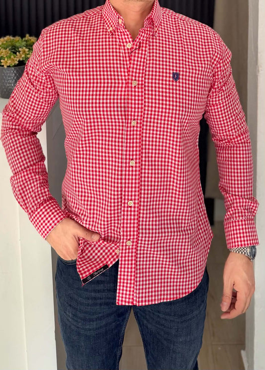 Camisa De Manga Larga ALGODÓN CUADROS ROJOS Para Hombre | Elegante y cómoda