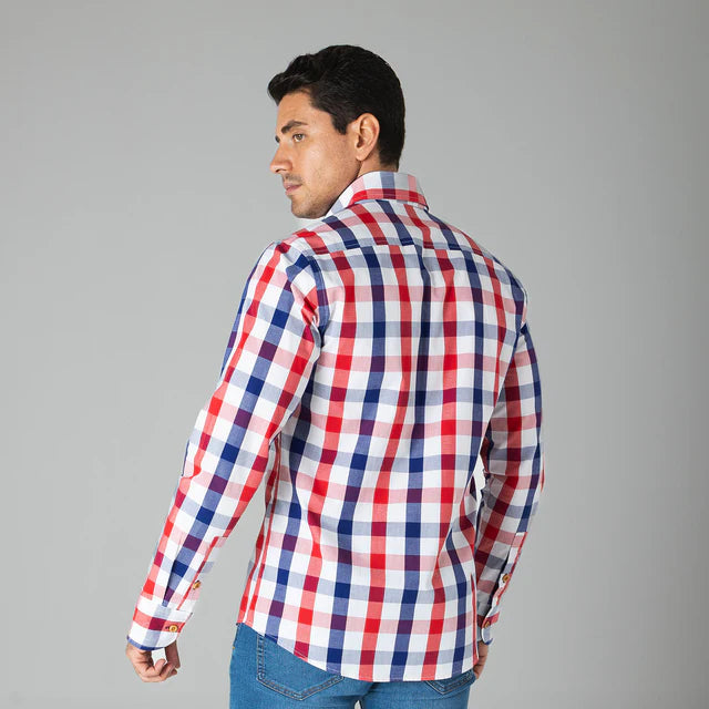 Camisa de Vestir Cuadros Manga Larga para Hombre
