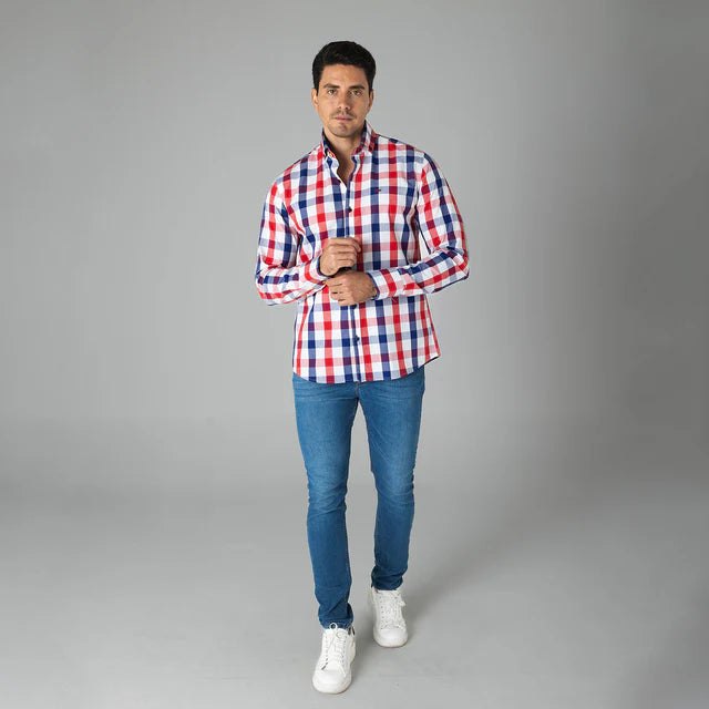 Camisa de Vestir Cuadros Manga Larga para Hombre