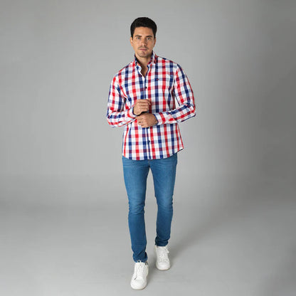 Camisa de Vestir Cuadros Manga Larga para Hombre