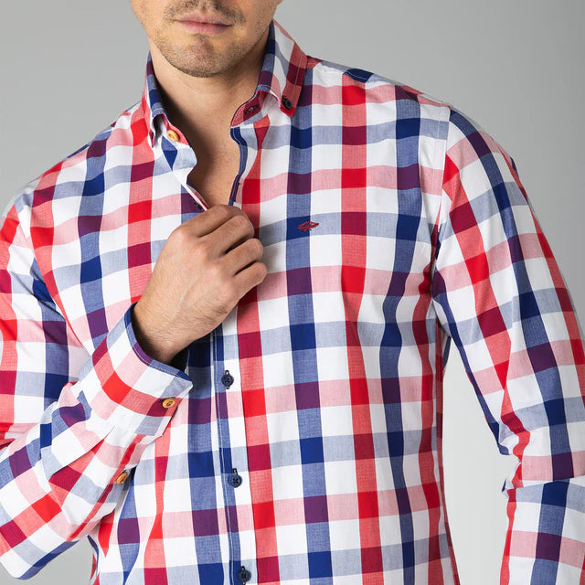 Camisa de Vestir Cuadros Manga Larga para Hombre