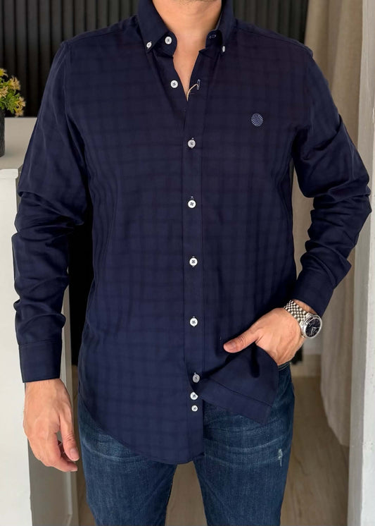 Camisa de Manga Larga Corte Fit Cuadros Azules | Frescura en cada detalle