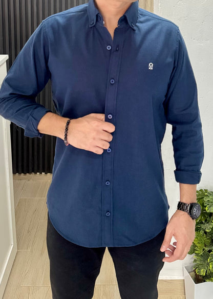 Camisa De Manga Larga Lino Marino Hombre