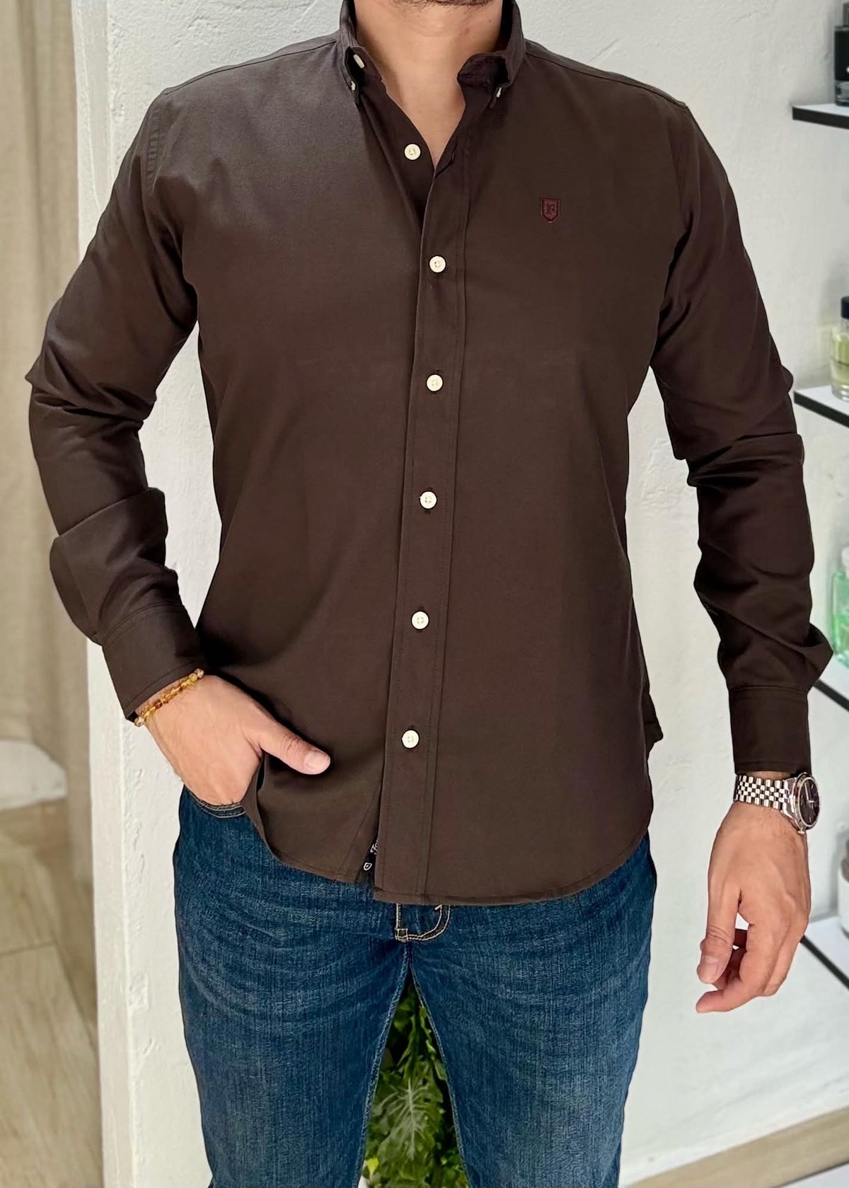 Camisa Manga Larga Color Café