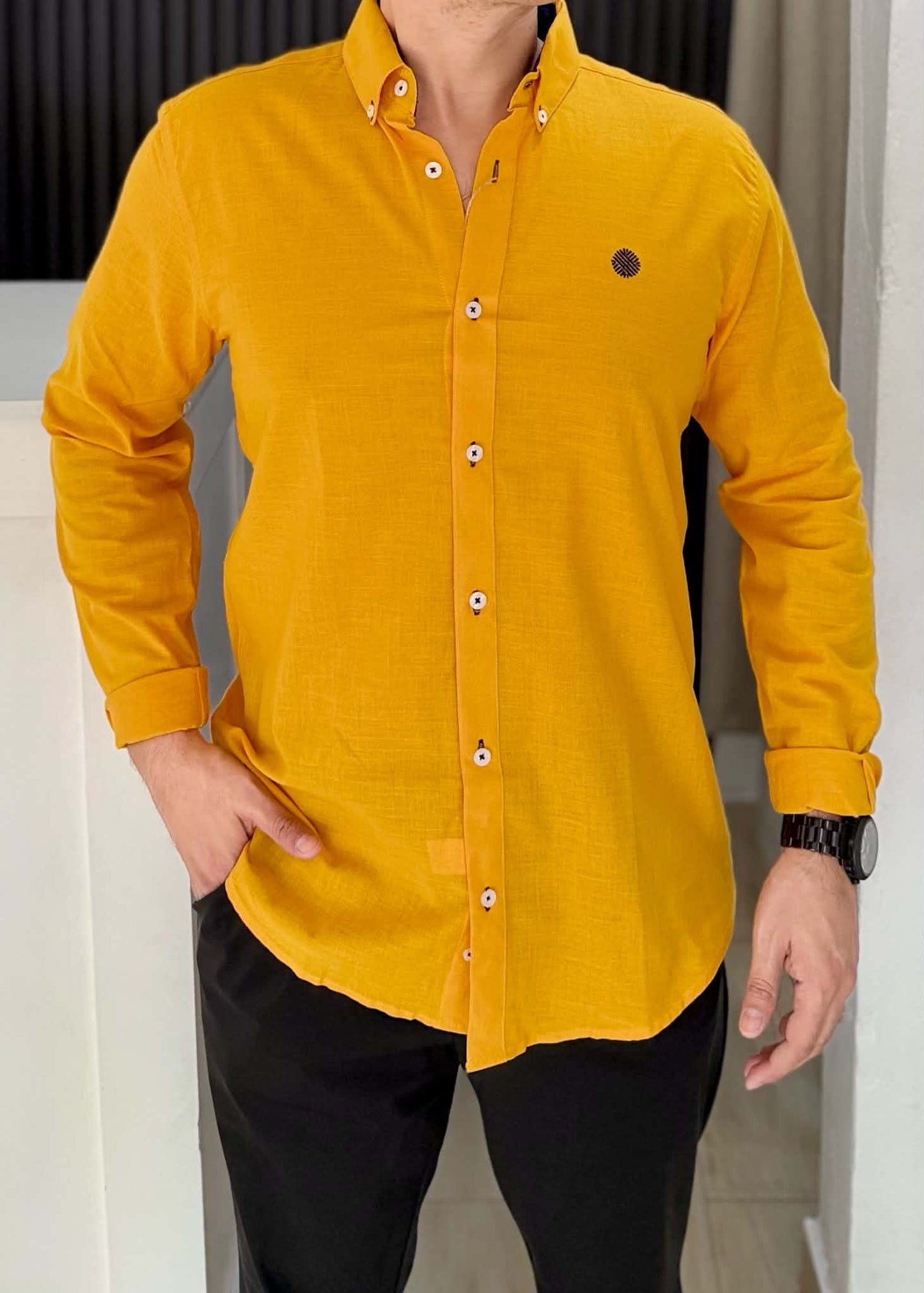 Camisa Manga Larga Color Mostaza