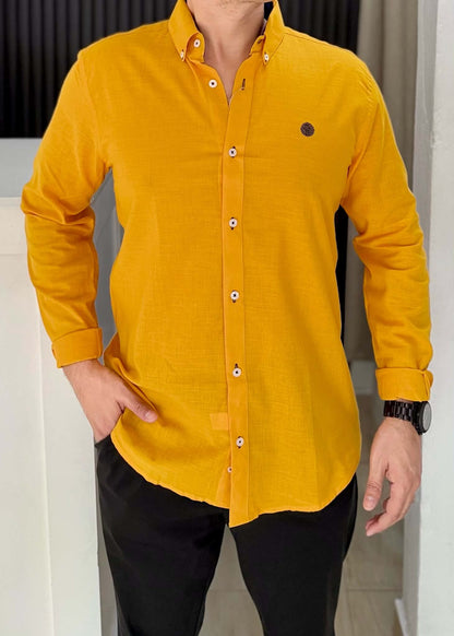 Camisa Manga Larga Color Mostaza