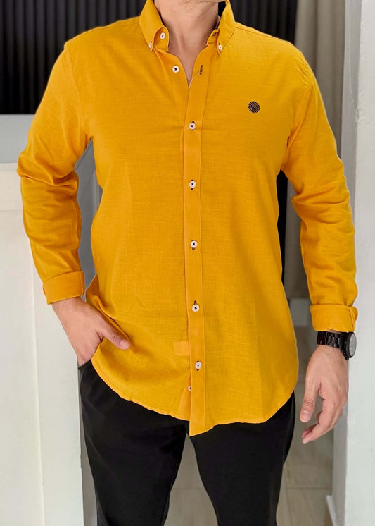Camisa Manga Larga Color Mostaza