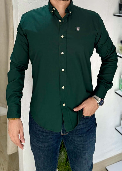 Camisa Manga Larga Color Verde Botella