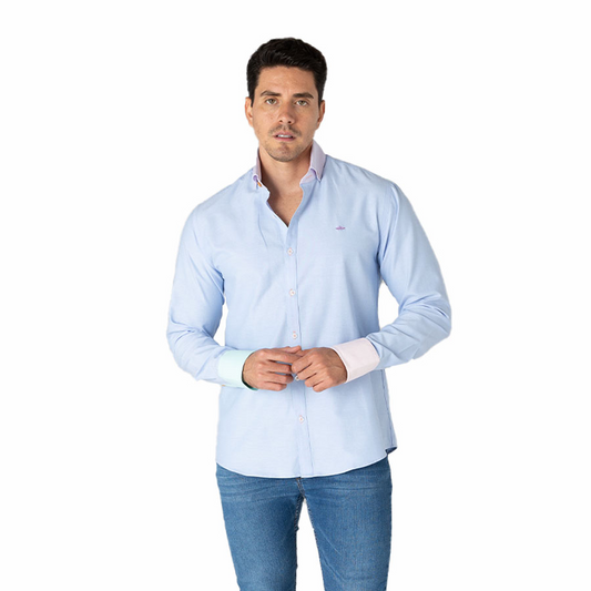 Camisa de Manga Larga Bloque de Colores en Mangas y Cuello Hombre