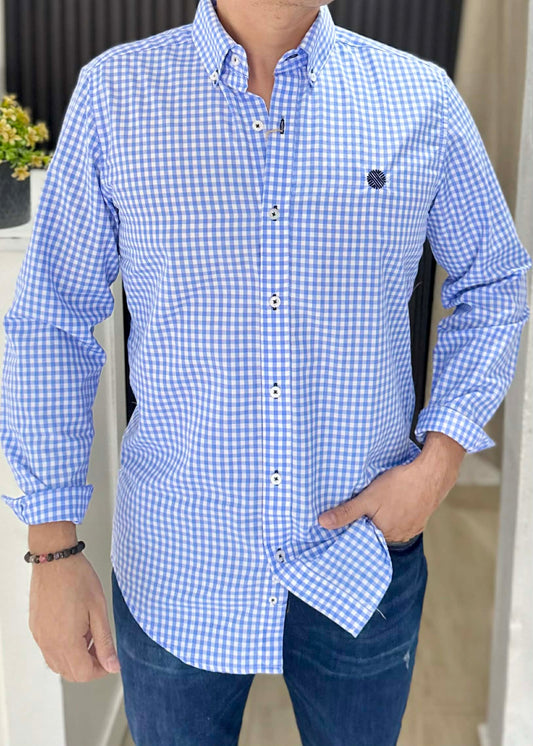 Camisa De Manga Larga A Cuadros Azules MR-1561