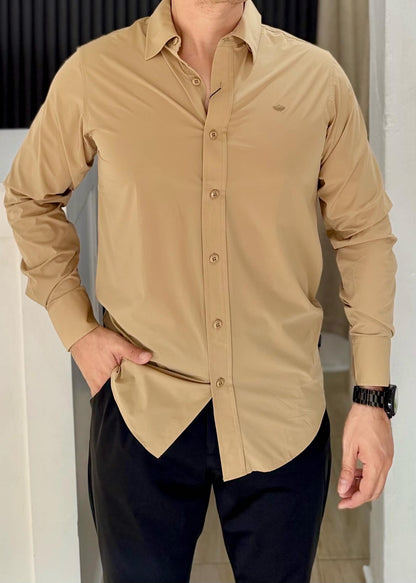 Camisa Manga Larga Beige para Hombre