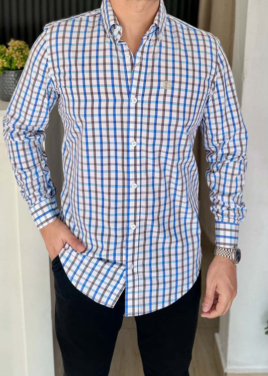 Camisa Manga Larga de Minicuadros Multicolor en Algodón con Bambú | Ultra Suave y Cómoda