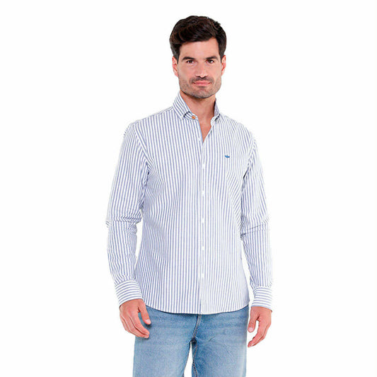 Camisa de Manga Larga A Rayas Azul Hombre