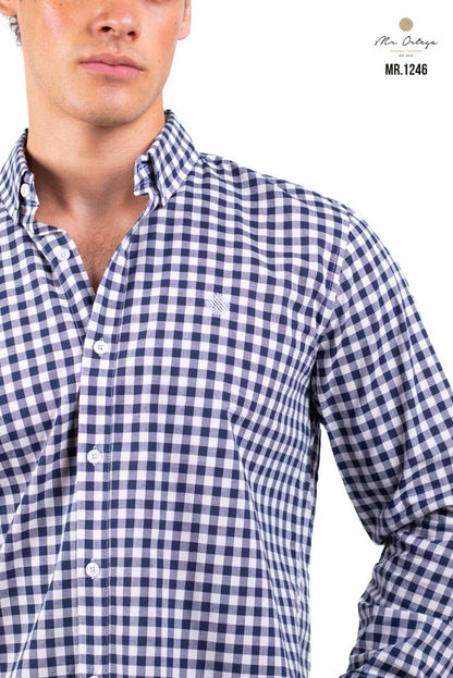 Camisa De Manga Larga A Cuadros Azules MR-1246