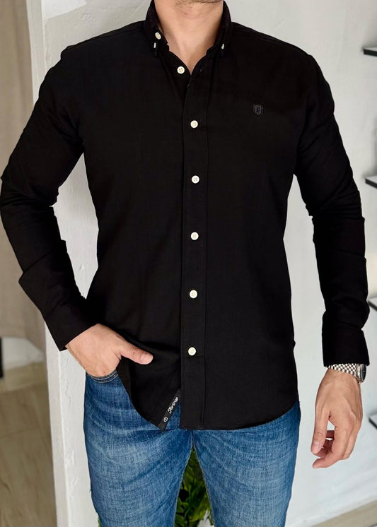Camisa Manga Larga Negra de Lino para Hombre | Fresca, Cómoda y Elegante