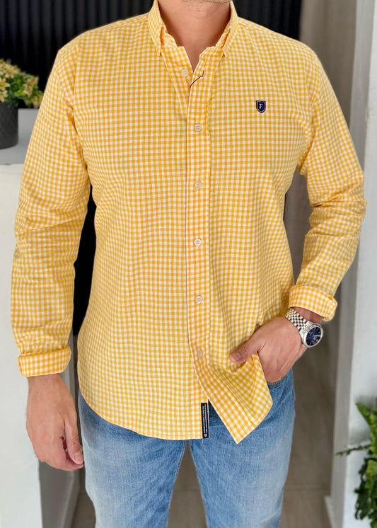 Camisa De Manga Larga ALGODÓN CUADROS AMARILLOS Para Hombre | Elegante y cómoda