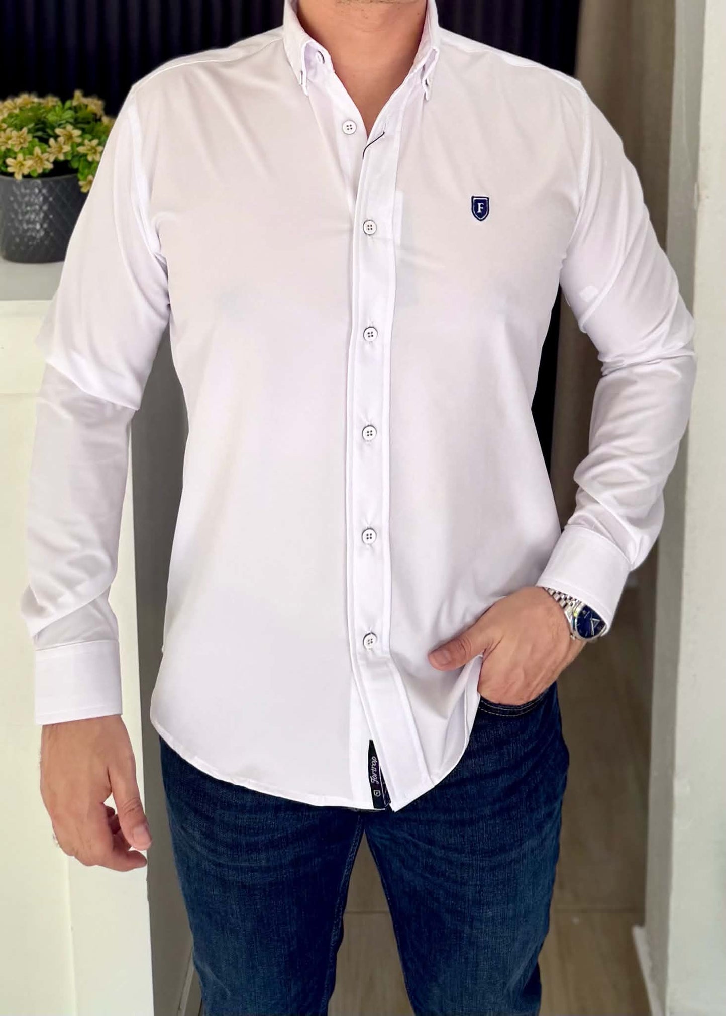 Camisa De Manga Larga Dryflex Blanco Para Hombre | Elegante y fresca