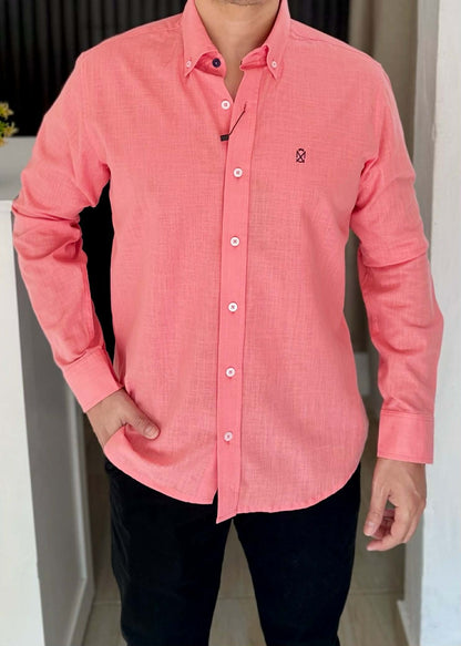 Camisa De Manga Larga LINO CORAL Para Hombre | Fresca y elegante