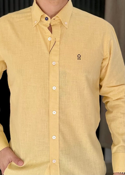 Camisa De Manga Larga LINO AMARILLO Para Hombre | Fresca y elegante