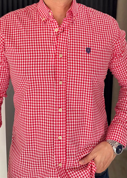 Camisa De Manga Larga ALGODÓN CUADROS ROJOS