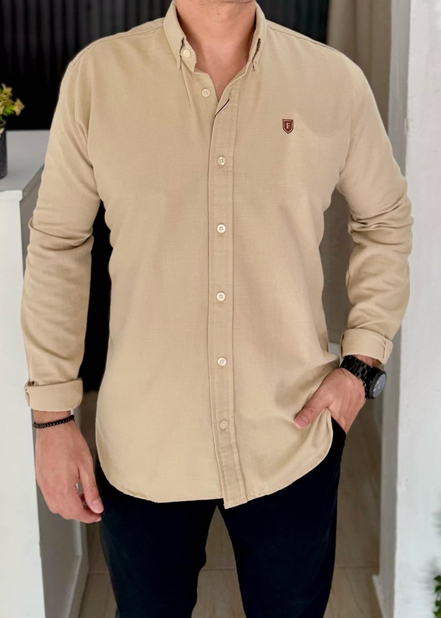 Camisa Manga Larga Beige de Lino para Hombre | Fresca, Ligera y Cómoda