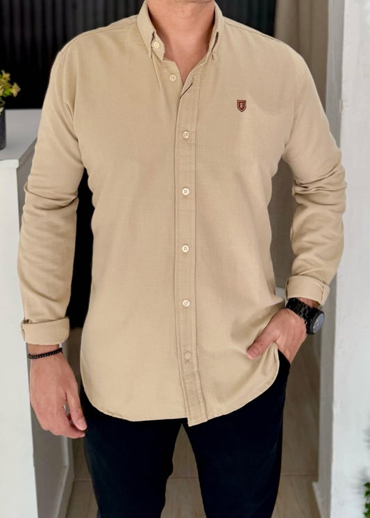 Camisa Manga Larga Beige de Lino para Hombre | Fresca, Ligera y Cómoda