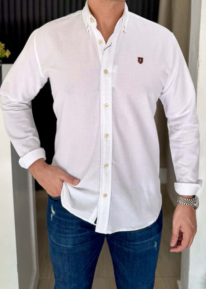 Camisa Manga Larga Blanca de Lino para Hombre | Fresca, Ligera y Cómoda