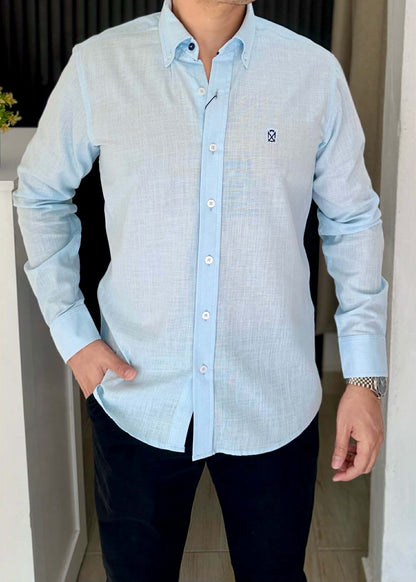 Camisa De Manga Larga LINO AZUL CIELO Para Hombre | Fresca y elegante