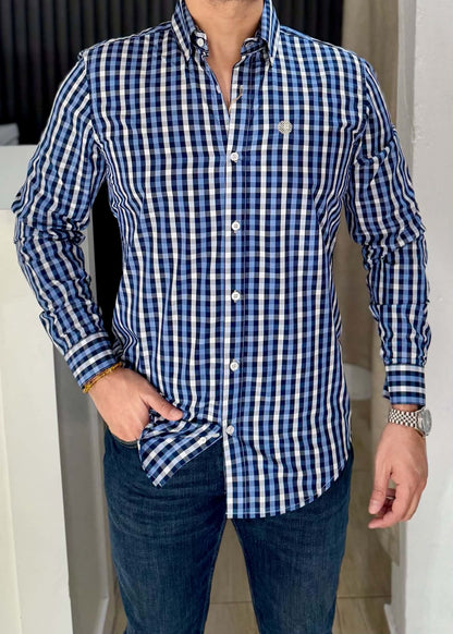 Camisa Manga Larga Mini Cuadros Azules, Blancos