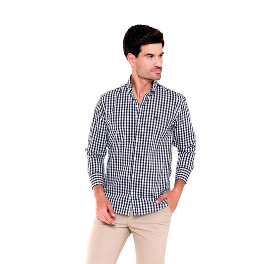 Camisa de Manga Larga A Cuadros Negros C-2604