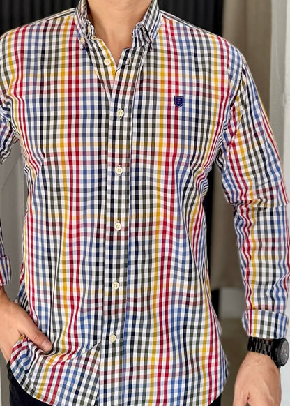 Camisa de Manga Larga Corte Fit Cuadros Multicolor