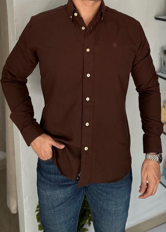 Camisa Manga Larga Café de Lino para Hombre | Fresca, Cómoda y Elegante
