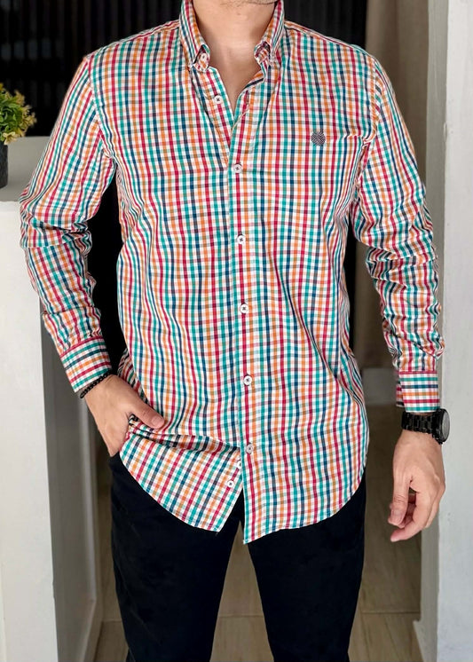 Camisa Corte Fit Mini Cuadros Multicolor | Frescura en cada detalle