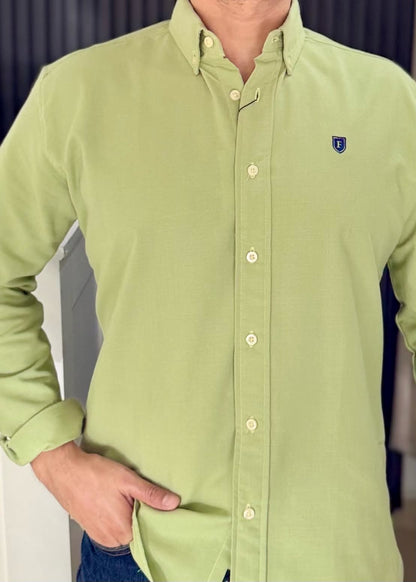 Camisa Manga Larga Verde Limón de Lino para Hombre | Fresca, Ligera y Cómoda