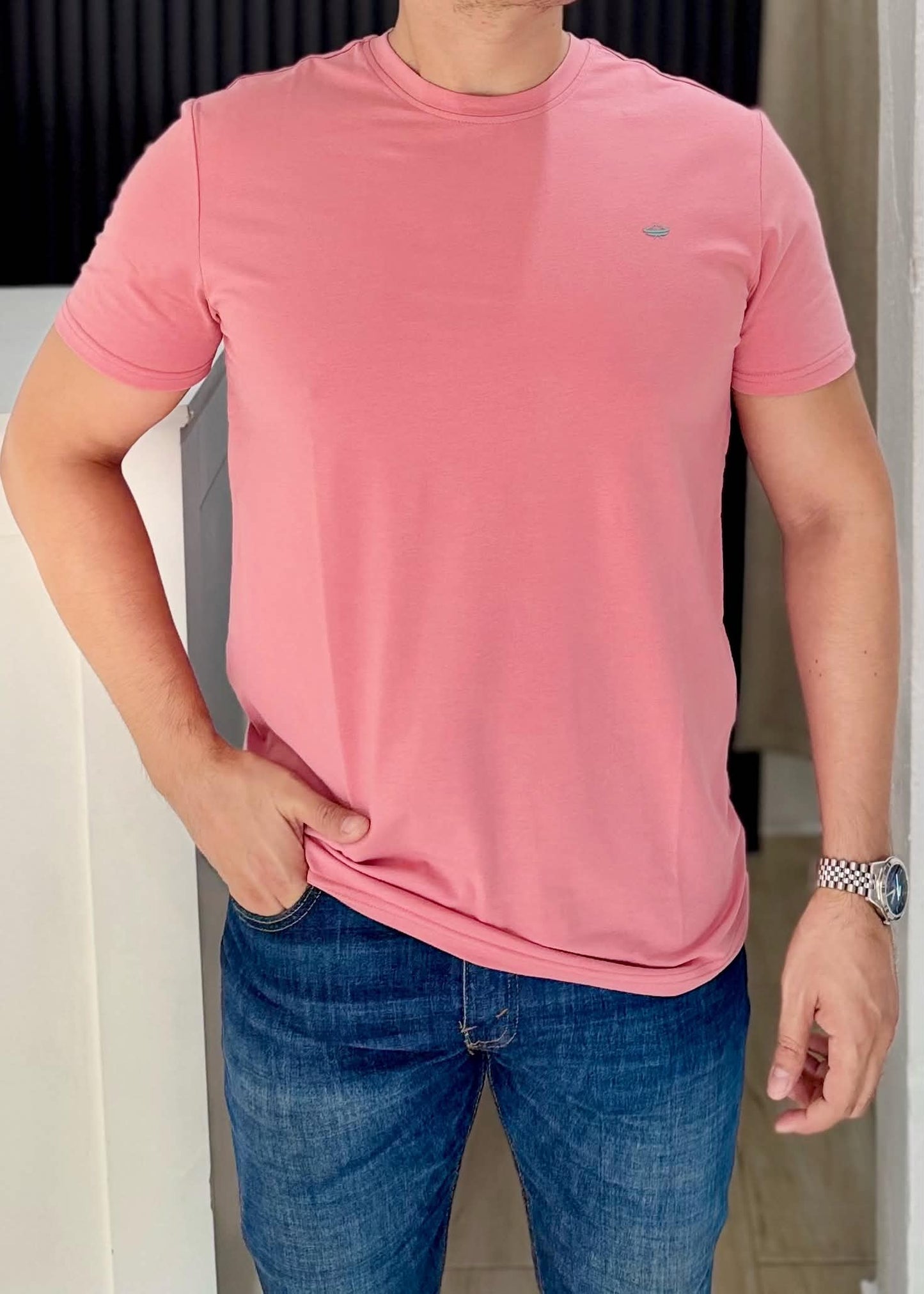 Playera Rosa de Algodón con Spandex para Hombre | Ultra Suave y Elástica