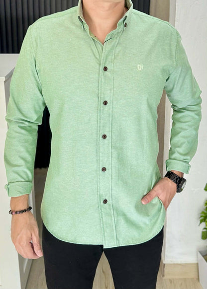 Camisa de Manga Larga Verde Pistache Oxford FOR 3304