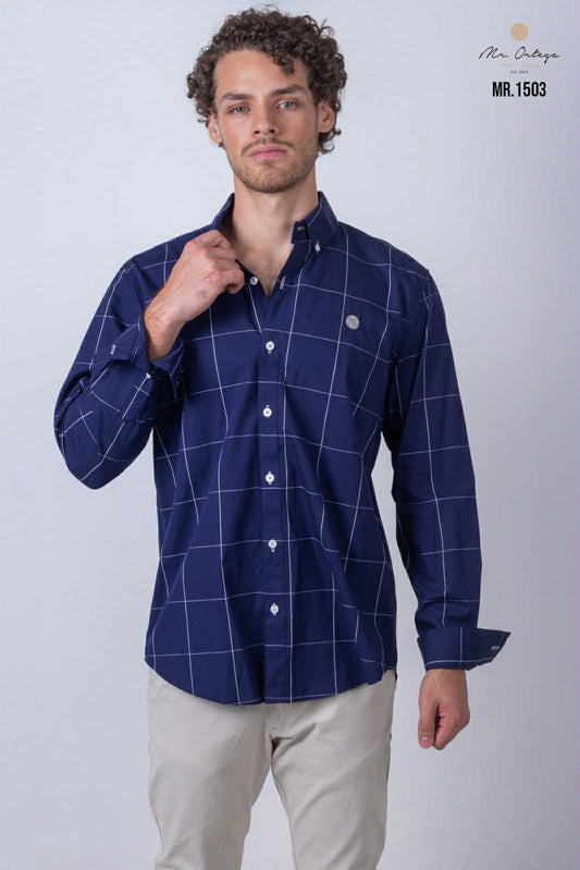 Camisa De Manga Larga A Cuadros Azules MR-1503