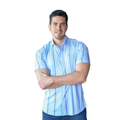 Camisa de Manga Corta A Rayas Azules MC-2518
