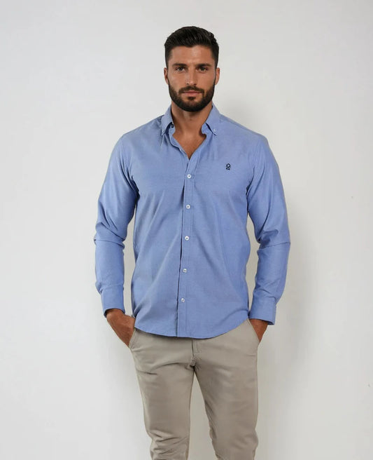 Camisa De Manga Larga Azul Hombre