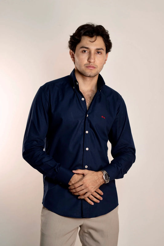 Camisa Azul Marino Algodón Manga Larga