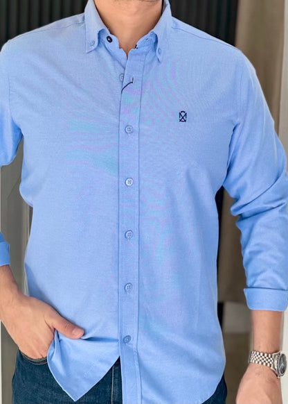 Camisa Manga Larga Azul de Algodón